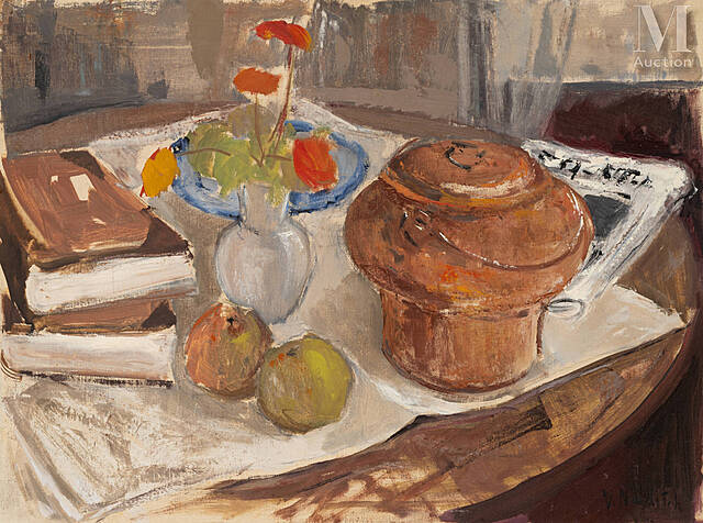 Martwa natura z owocami i książkami