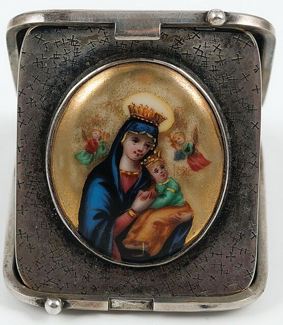 TABAKIERKA Z MADONNĄ Z DZIECIĄTKIEM, XIX w,