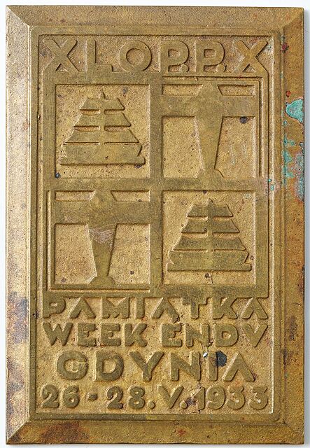 PLAKIETA, PAMIĄTKA WEEKENDU, Gdynia, 26-28 V 1933