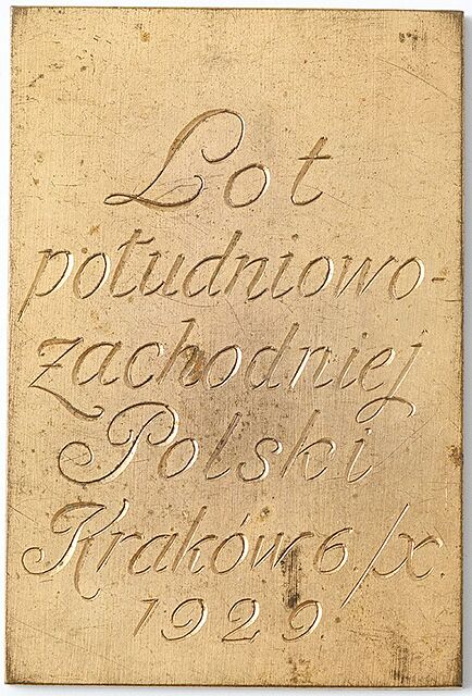 PLAKIETA, LOT POŁUDNIOWO-ZACHODNIEJ POLSKI, Kraków 6 / X. 1929
