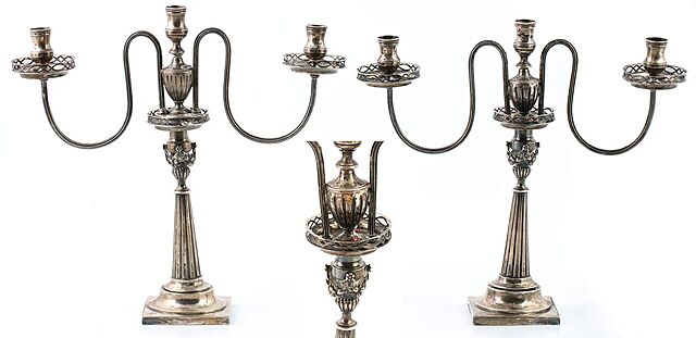 PARA KANDELABRÓW KLASYCYSTYCZNYCH, Śląsk, Wrocław, David Gottlieb Raudner, 1795-1800