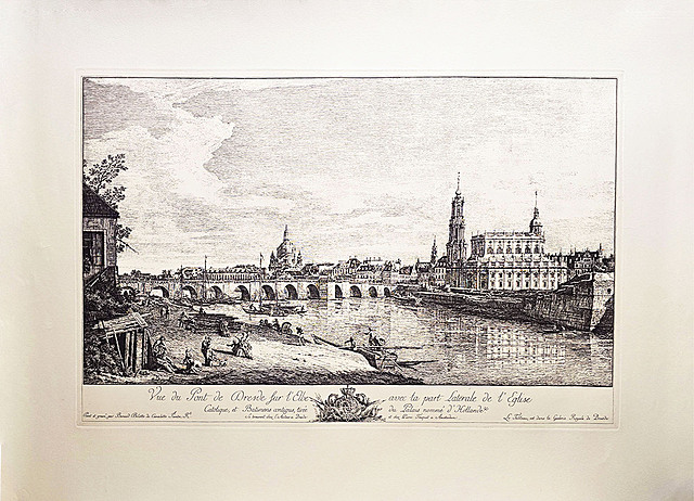 "Vue du pont de Dresde sur l'Elbe" („Widok na most w Dreźnie nad Łabą”)