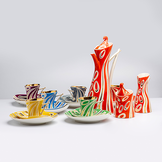 Komplet do kawy, wzór "Kakadu", Wytwórnia Wyrobów Ceramicznych "Steatyt", Katowice, l. 60 XX w. 