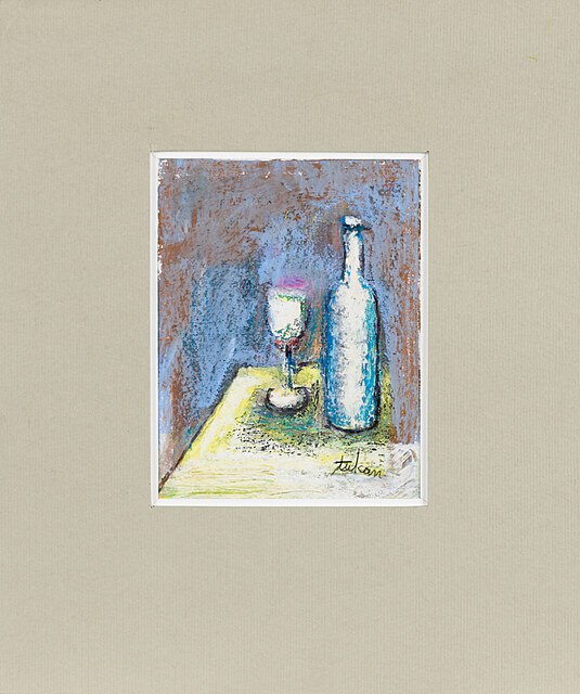 Martwa natura z flaszką i kieliszkiem