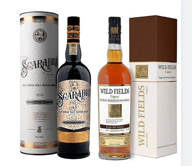 Wild Fields Original Single Malt Polish Whisky 0,7L 46,5% Hunter Laing Islay Single Malt Scotch Whisky-Scarabus 0,7l 46% Zestaw