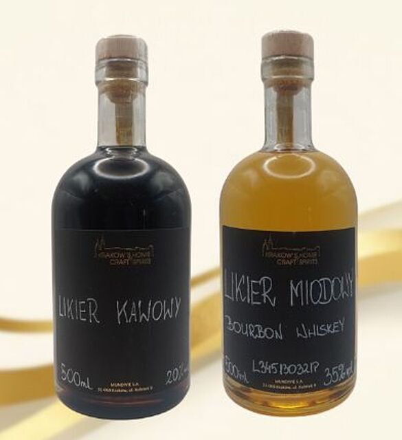 Krakow's Home of Craft Spirits Likier Kawowy 0,5L 20% Likier Miodowy Bourbon Whiskey 0,5L 30% Zestaw