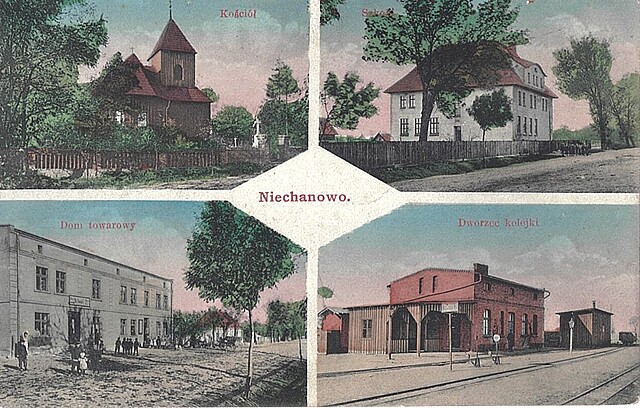 Niechanowo: Kościół, Szkoła, Dom towarowy, Dworzec kolejki