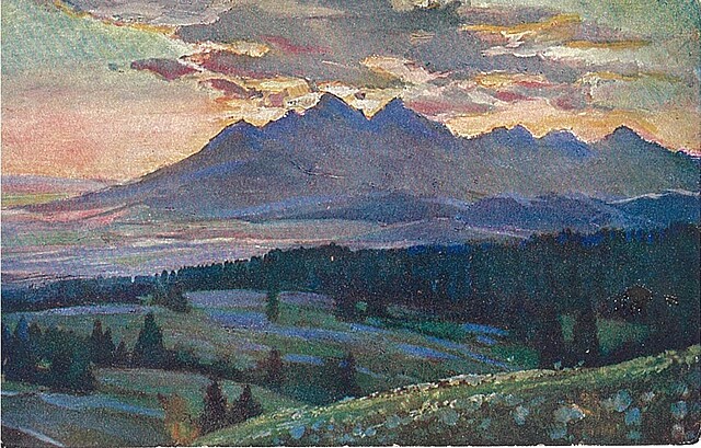 Tatry o wschodzie słońca. St. Dziemański pinx.