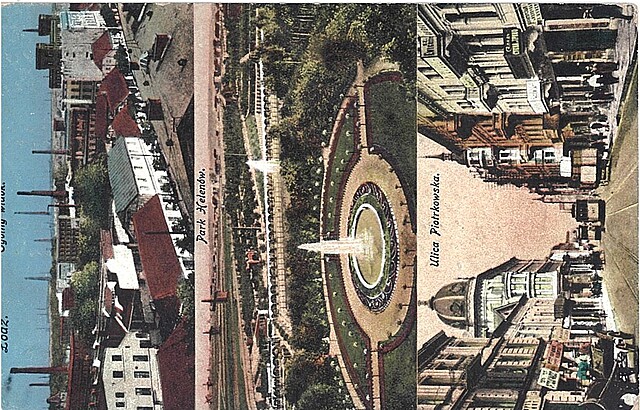 Łódź. Ogólny widok. Park Helenów. Ulica Piotrkowska, 1910-1920