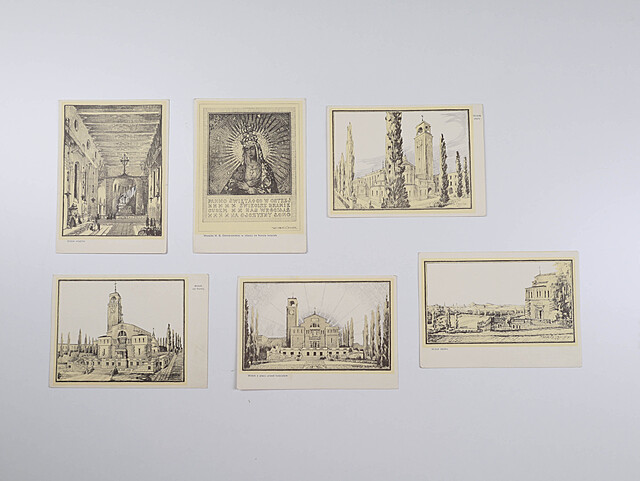 Komplet 6 pocztówek: Kościół pod wezwaniem Matki Boskiej Ostrobramskiej na Górnym Łyczakowie we Lwowie.