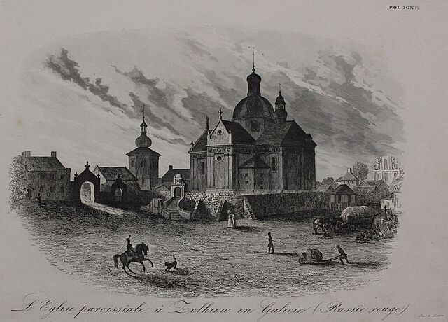 Kościół parafialny w Żółkwi (z: Leonard Chodźko „La Pologne historique, littéraire, monumentale et illustrée …”)
