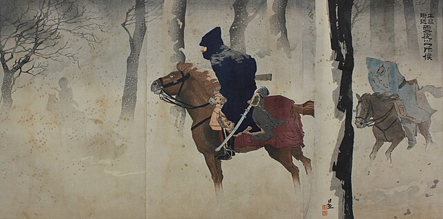 Nocny patrol w śniegu w pobliżu Niu-chuang - tryptyk, 1894