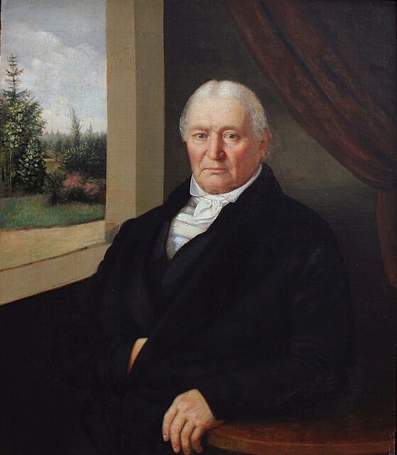 Portret męski z pejzażem w tle