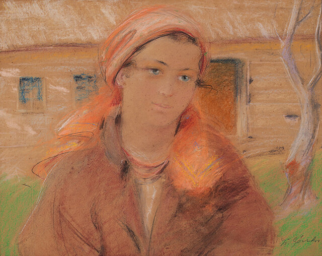 "Góralka na tle chaty"