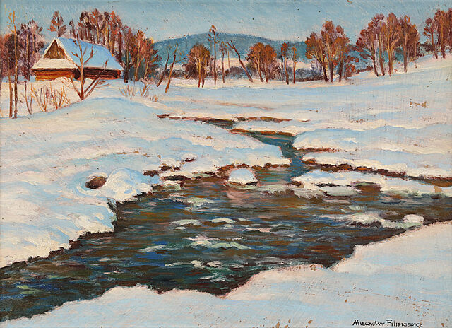 "Zima - pejzaż z rzeką"