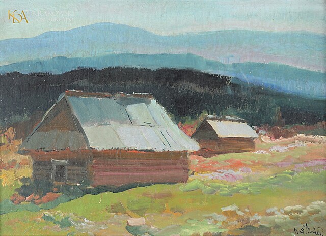 "Pejzaż górski z chatami"