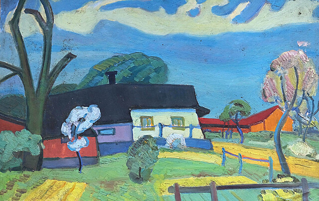 Pejzaż z zabudowaniami, ok 1950