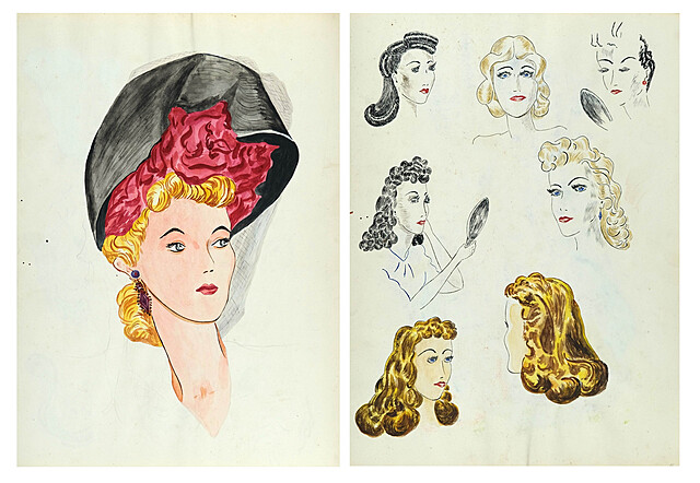 Portret damy / Studia głów kobiecych (praca dwustronna), 1945 - 1946