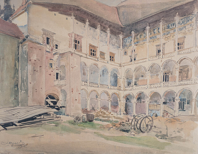 Dziedziniec Wawelski w czasie restauracji, 1915 r.
