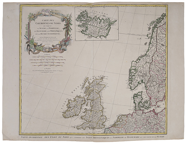 Mapa Szwecji, Norwegii, Danii, W.Brytanii, Islandii, Niderlandów (tyt.oryg.: „Carte des Couronnes du Nord”), Paryż 1759