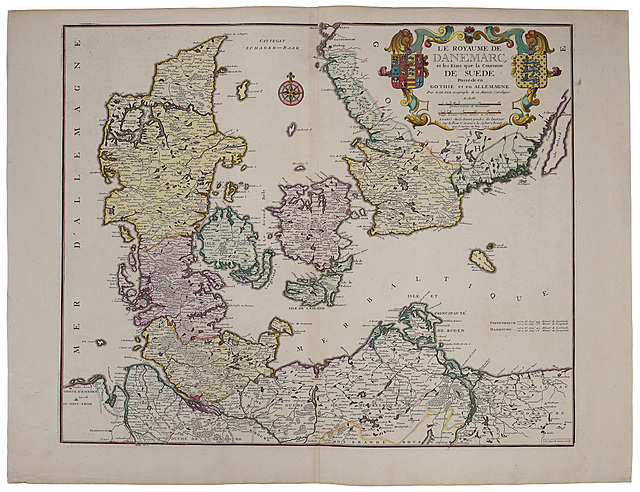 Mapa Danii (tyt.oryg. „Le royaume de Danemarc”), 1724