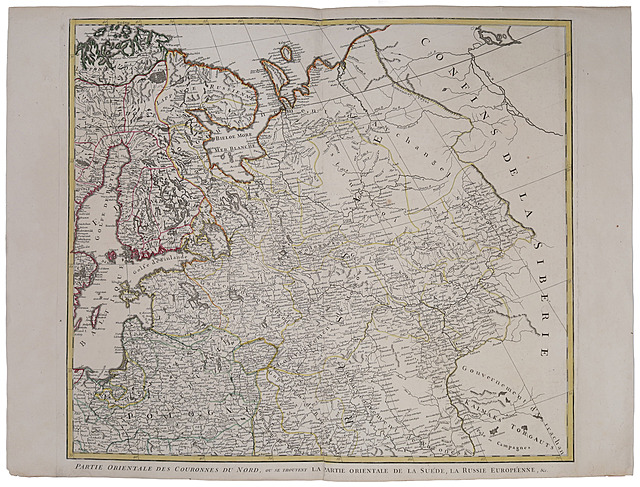 Mapa północno wschodniej Rzeczypospolitej, wraz z Kurlandią, Liwonią, Estonią, Finlandią i północną Rosją (tyt. oryg.: “Partie orientale des couronnes du Nord”), 1757