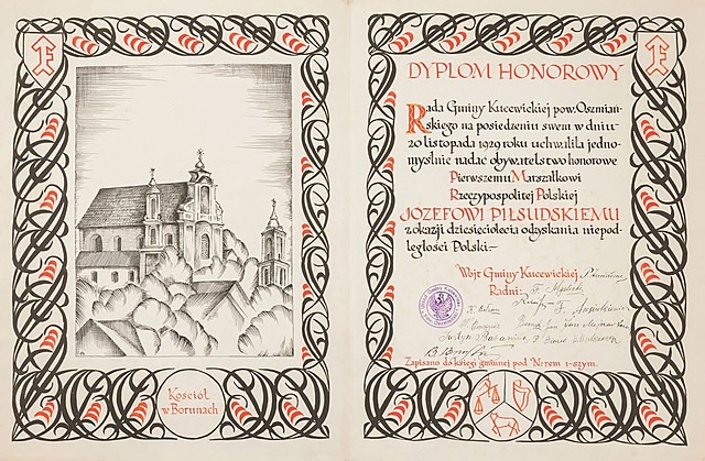 DYPLOM HONOROWY DLA JÓZEFA PIŁSUDSKIEGO, 1929