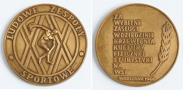 Medal, ZA WYBITNE ZASŁUGI W DZIEDZINIE KRZEWIENIA KULTURY FIZYCZNEJ I TURYSTYKI NA WSI, Warszawa, 1966