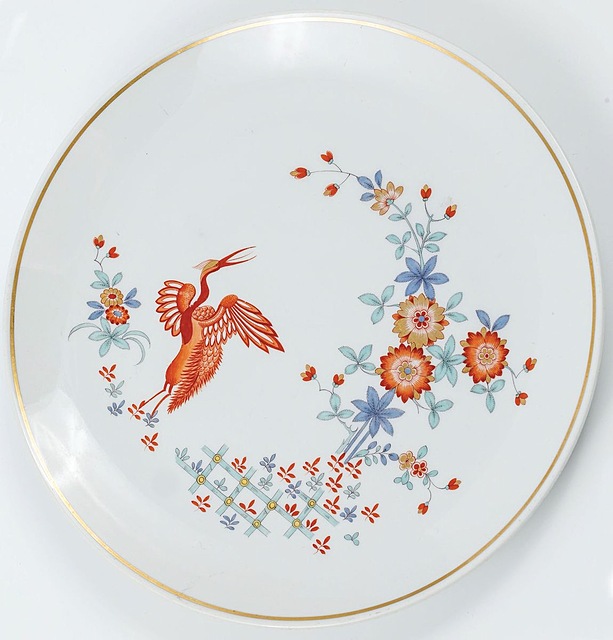 TALERZ Z CZAPLĄ wz. kakemion, Saksonia, Miśnia, XX w.