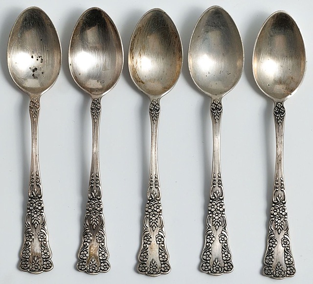 PIĘĆ ŁYŻECZEK wz Carmen, Polska, Warszawa, Wytwórnia Wyrobów Srebrnych, przed 1963