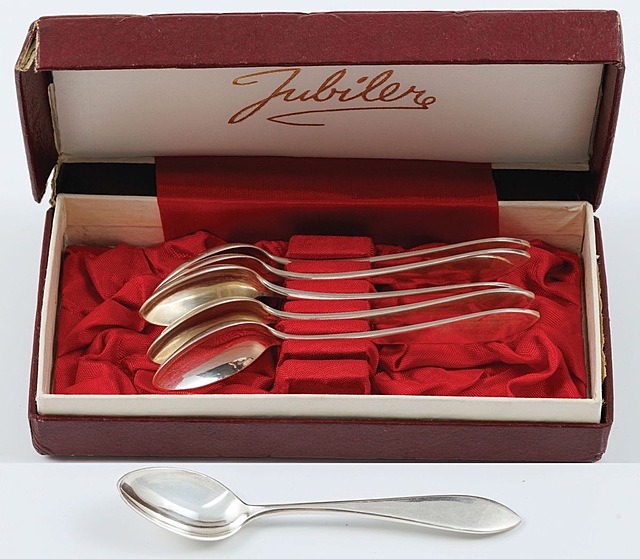 SZEŚĆ ŁYŻECZEK wz. Księstwo Warszawskie, Polska, Warszawa, Wytwórnia Wyrobów Srebrnych, przed 1963