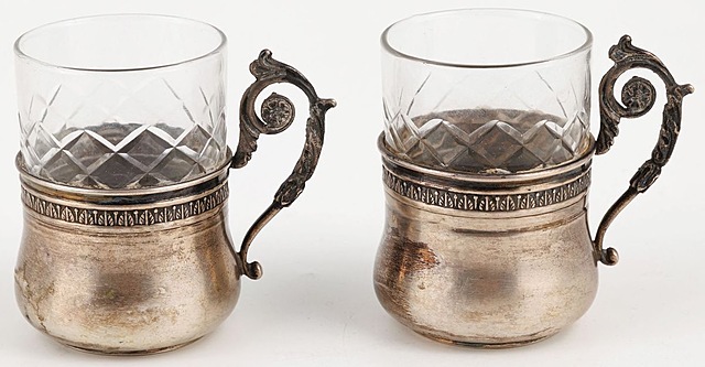 DWIE SZKLANECZKI W KOSZYCZKACH, Włochy, Vercelli, Castaudi & Gautero Di Emanuelli & Pastore, 1935