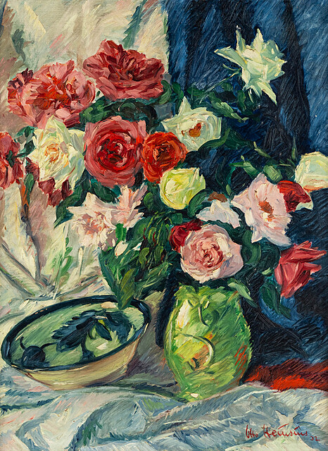 Martwa natura z bukietem kwiatów i miską, 1932 r.