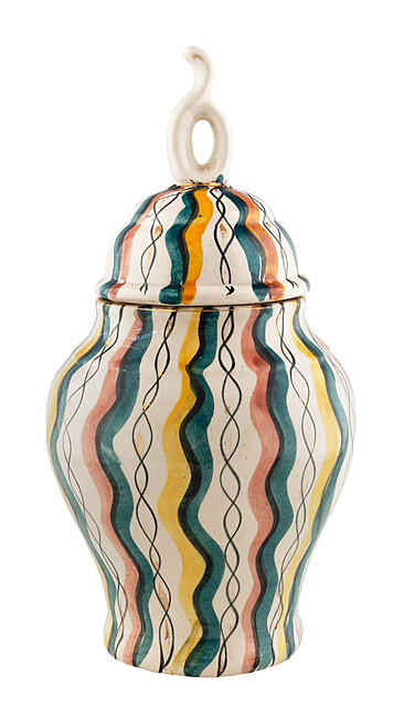 Waza z pokrywą, Belgia, Mooie vaas H. Bequet Quaregnon, lata 50. XX w.