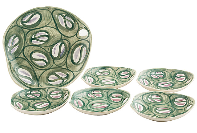 Garnitur do ciast - wzór Pikasiak (184), Zakłady Fajansu Włocławek, l. 60-70 XX w.