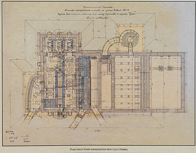 Plan stacji pomp kanałowych przy ulicy Dobrej [w Warszawie], ok. 1900