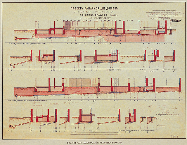 Projekt kanalizacji domów przy ul. Brackiej w Warszawie, 1888 r.