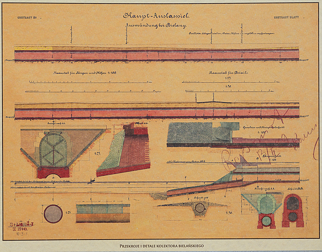 Przekroje i detale kolektora bielańskiego.