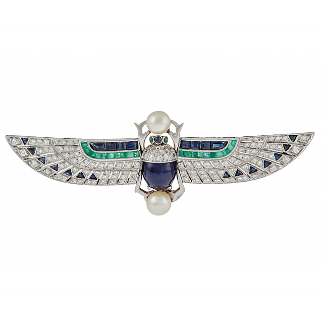 Brosza z motywem skarabeusza, l. 20.-30. XX w., art déco, egyptian revival