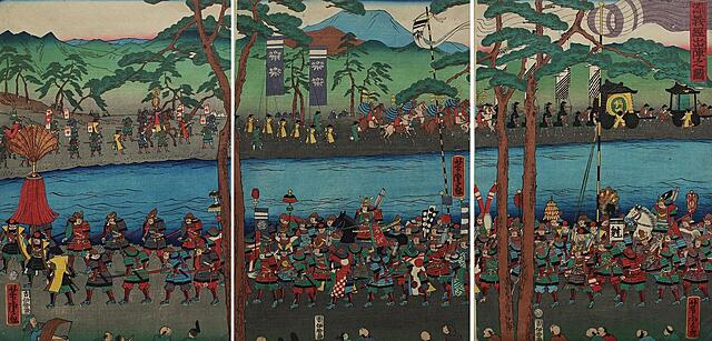 Generał Yoshitsune Minamoto wyrusza na wojnę - tryptyk