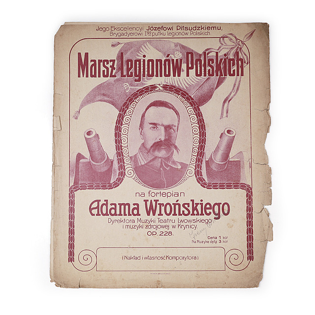 Druk muzyczny "Marsz Legionów Polskich na fortepian Adama Wrońskiego. Nakład i własność kompozytora", okres międzywojenny