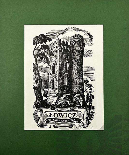 drzeworyt z cyklu „Zabytki Polski” Łowicz - Średniowieczna baszta