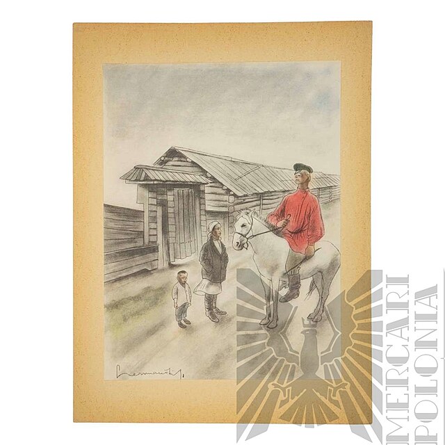 Litografia z 1936 roku z cyklu Piłsudski na Syberii