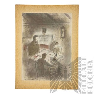 Litografia z 1936 roku z cyklu Piłsudski na Syberii