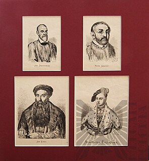 Cztery portrety współoprawne,1876 | 1.Jan Zaborowski. 2.Jan Gamrat. 3.Jan Łaski. 4.Agnieszka Firlejowa