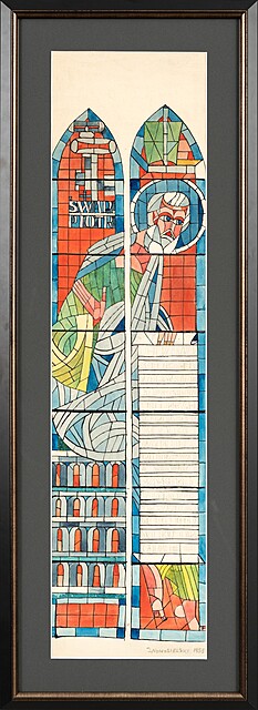 Święty Piotr - projekt witraża do katedry pw. Podwyższenia Krzyża Świętego we Wrocławiu, 1955