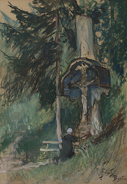 Przed kapliczką, ok. 1910-1915 