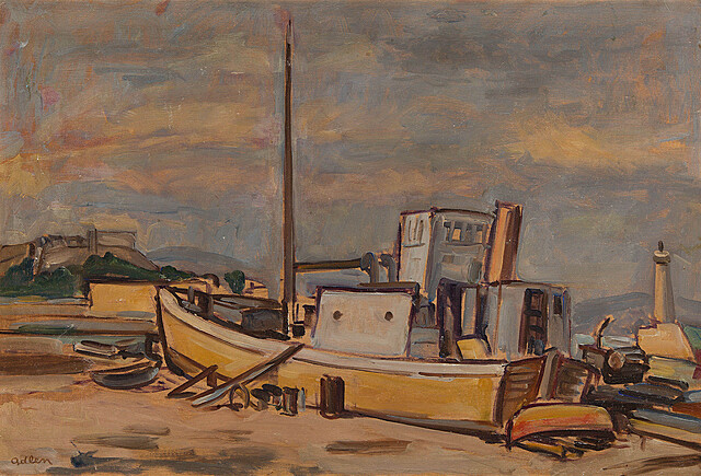 Łódź rybacka w suchym doku (Bateau de peche en cale seche), ok. 1960