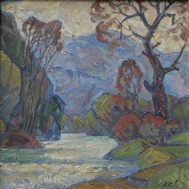 Pejzaż z rzeką Pistynką na Huculszczyźnie, 1927