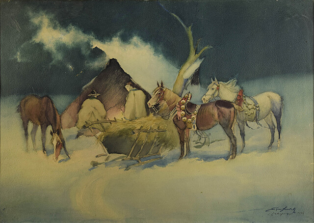 Odpoczynek górali przed szałasem, 1934
